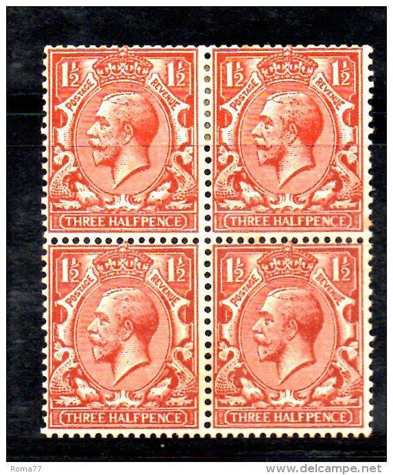 SS5833 - GRAN BRETAGNA 1924 , Giorgio V Block 1 1/2 Pence  N. 141 Quartina *  Mint. Punti D'ossidazione - Nuovi