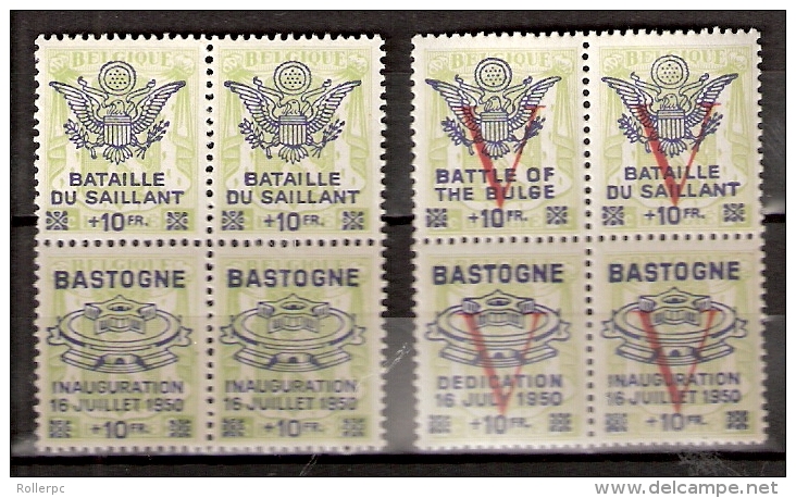 100305 Sc CB1&2, 265&361[BLOCKS OF 4]PRIVATE O.P. BASTOGNE DEDICATION DU MEMORIAL DE LA BATAILLE DU SAILLANT - WW II (Covers & Documents)