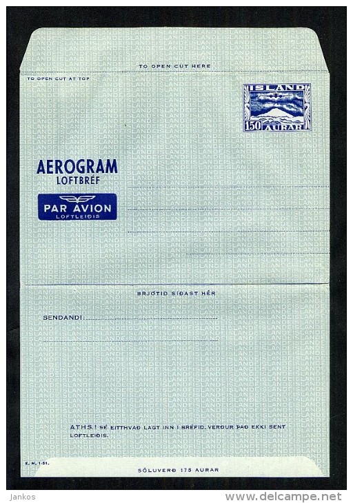 Iceland Postal Stationery Air Letter Aerogramme Unused (Z570) - Luchtpost