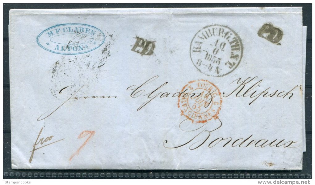 1855 Hamburg Altona Entire - Bordeaux, France, Paris A Bordeaux - Préphilatélie
