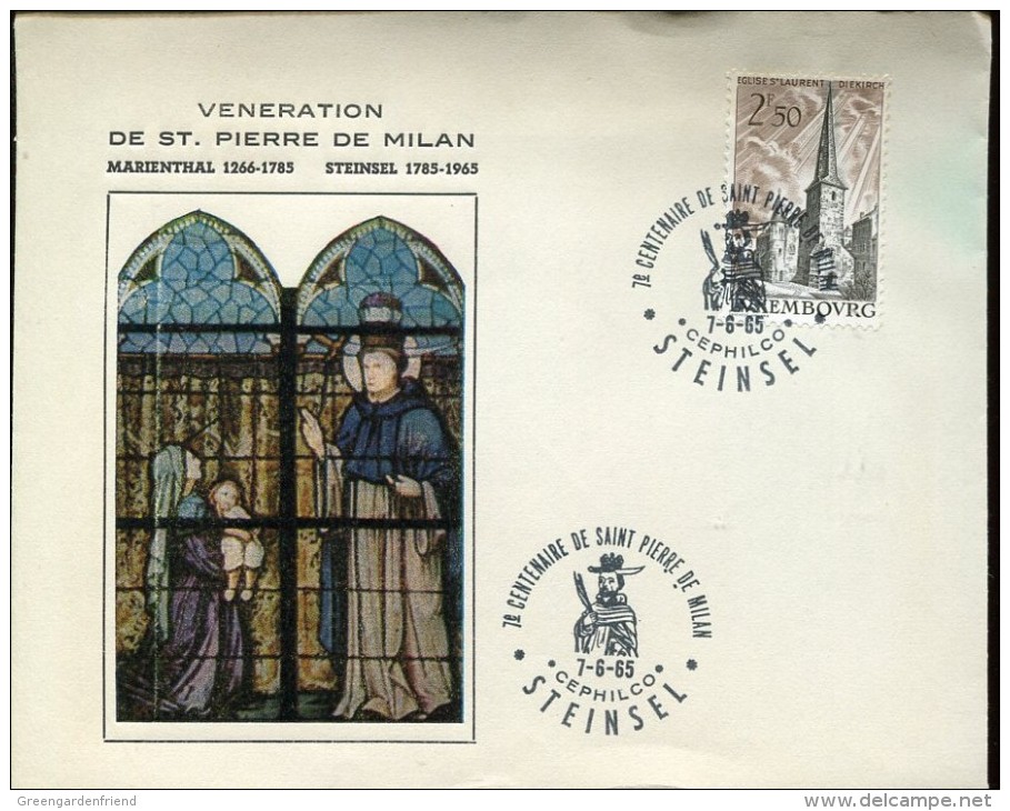 1859 Luxembourg  ,  Enveloppe 1965 Steinsel, 1965  7e Centenaire De Saint Pierre De Milan, Oblit. Speciale Cephilco - Cartes Commémoratives