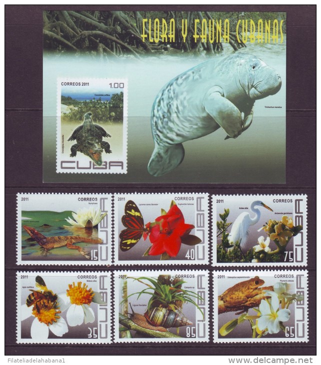 2011.37 CUBA 2011 MNH+HF. ANIMALES. MANATI, MARIPOSA, RANA, ABEJA, COCODRILO. MANATEE, BUTTERFLIES, FROGS, BEE, CROCODIL - Neufs