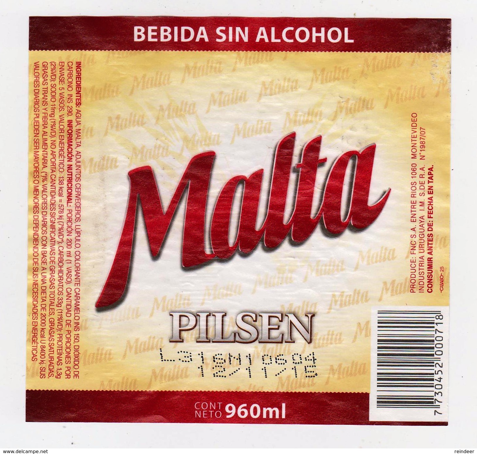 ® MALTA PILSEN (Uruguay) 960ml. - Beer