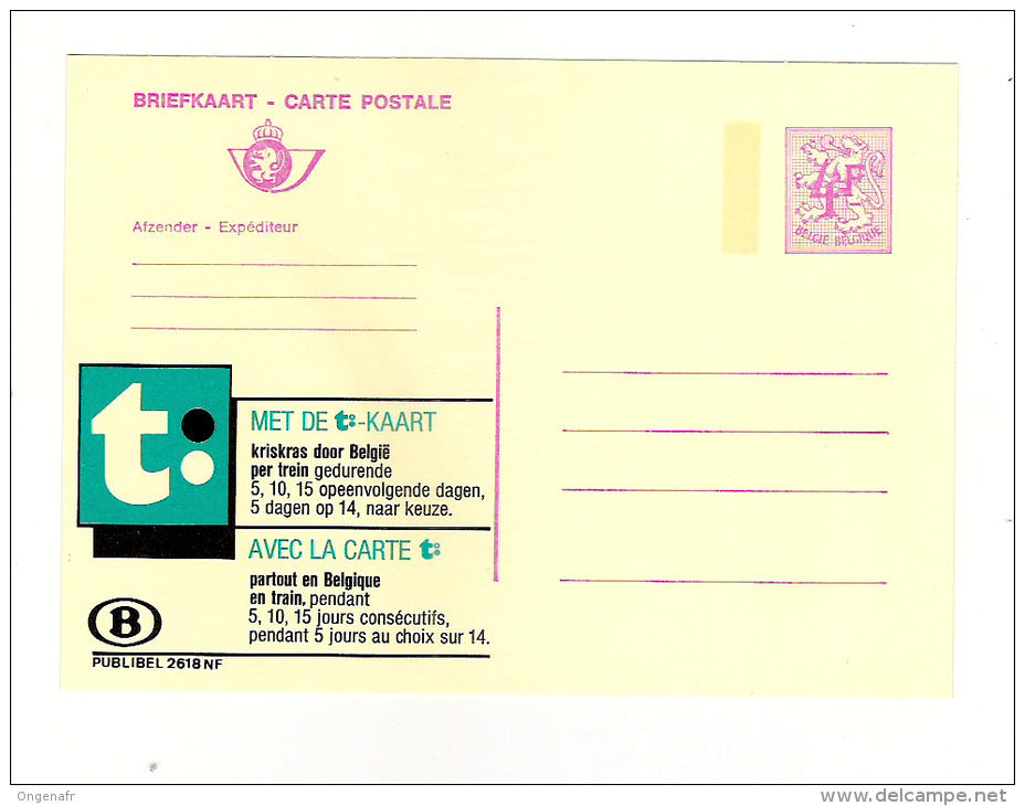 Publibel Neuve N° 2618 (Chemins De Fer: SNCB:  Carte T:) écrite Au Dos !!! - Publibels