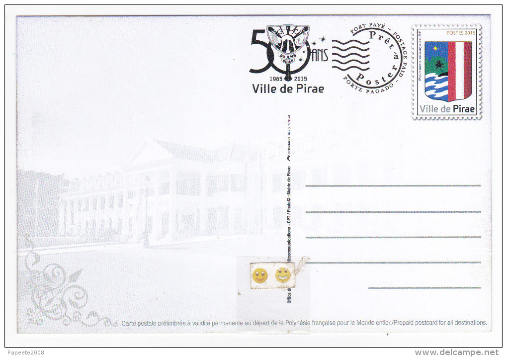 Polynésie Française / Tahiti - Carte Postale Prétimbrée à Poster  / Juillet 2015 - Ville De Pirae - Unused Stamps