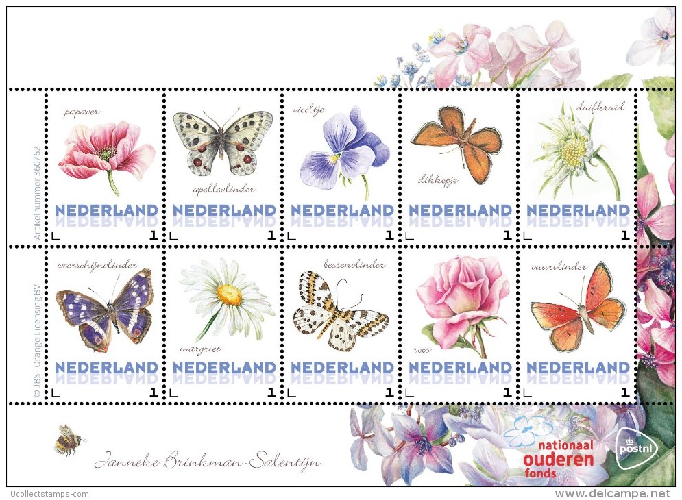 Nederland  2016  Bloemen En Vlinders  Flowers And Butterflies 1   Velletje /sheetlet  Postfris/mnh/neuf - Nuevos