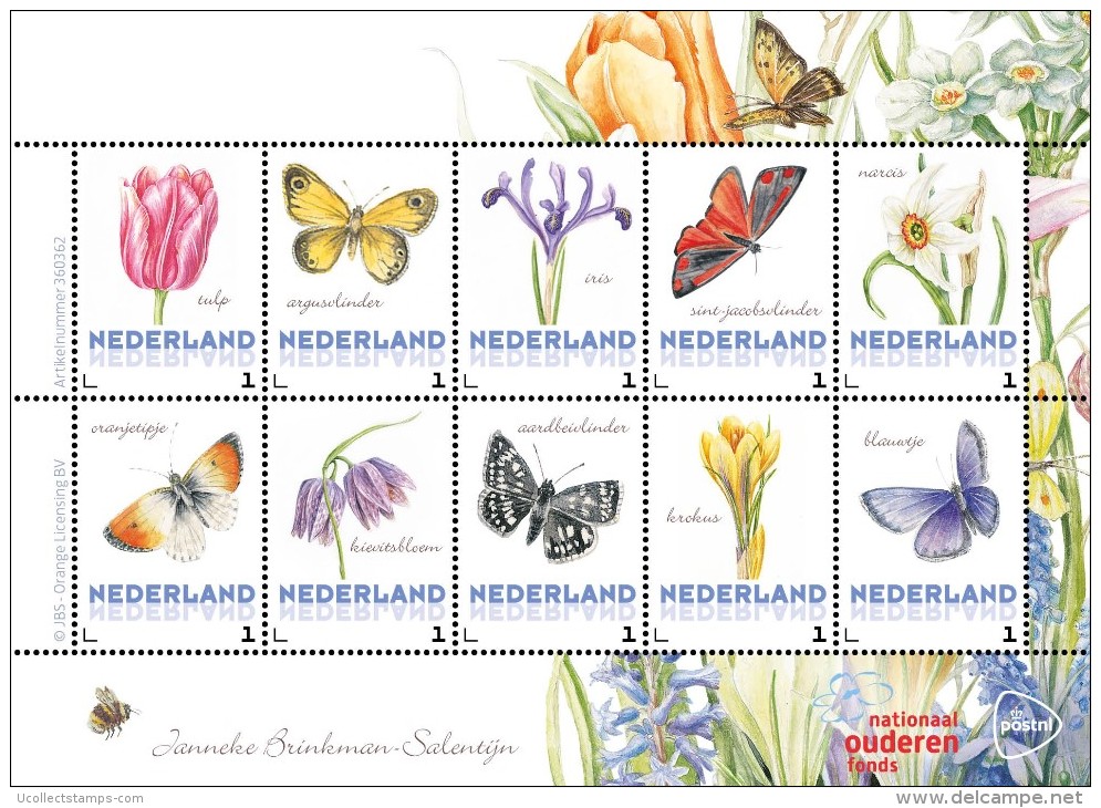 Nederland  2016  Bloemen En Vlinders  Flowers And Butterflies 3   Velletje /sheetlet  Postfris/mnh/neuf - Nuovi