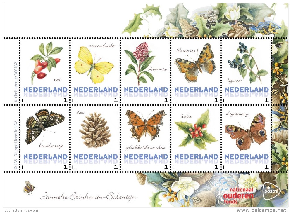Nederland  2015  Bloemen En Vlinders  Flowers And Butterflies 4 Velletje /sheetlet  Postfris/mnh/neuf - Nuovi