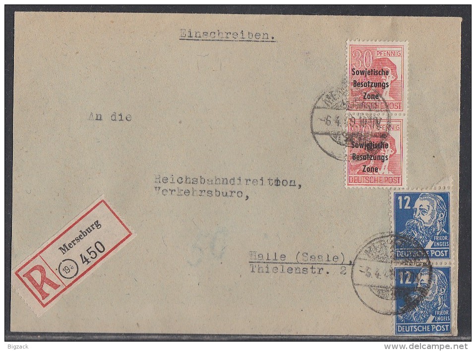 SBZ R-Brief Mif Minr.2x 192, 2x 216 Merseburg 6.4.49 - Sonstige & Ohne Zuordnung
