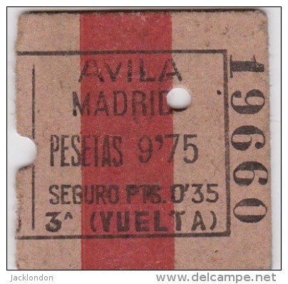 BILLET TICKET  BILLETE DE TREN ESPAÑA AVILA -  MADRID - Europe