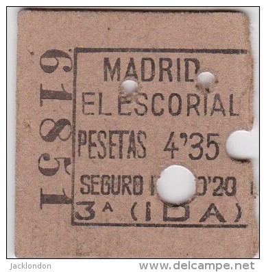 BILLET TICKET  DEMI BILLETE DE TREN ESPAÑA   MADRID - EL ESCORIAL - Europa