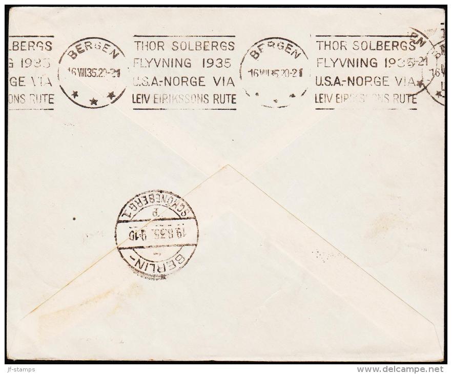 1935. Solbergs-flug I Agust 1935. 2 Kr. + 1 Kr. + 25 Aur + 5 Aur REYKJAVIK 8.VIII. 35. ... (Michel: 180B) - JF180925 - Storia Postale