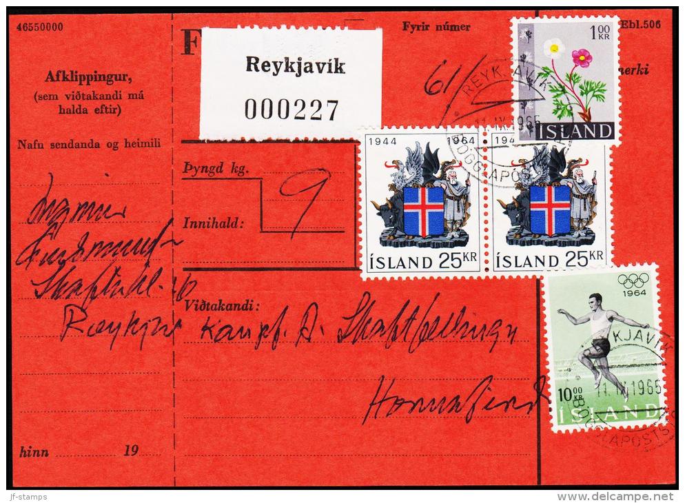 1964. Wappen Islands. 25 Kr.  Fylgibréf. REYKJAVIK 11.IX.1965. (Michel: 380) - JF180951 - Cartas & Documentos
