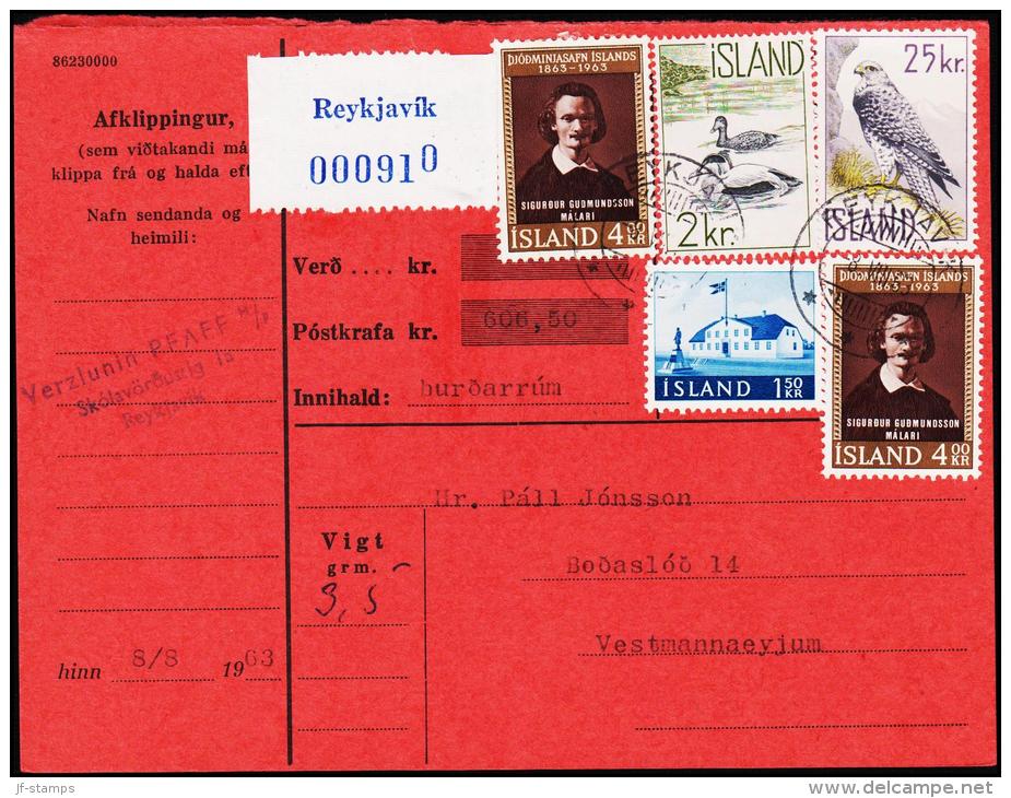1960. Islandic Falcon. 25 Kr. Fylgibréf Postkrafa Kr. 606,50. REYKJAVIK 8.VIII.63. (Michel: 339) - JF180927 - Storia Postale