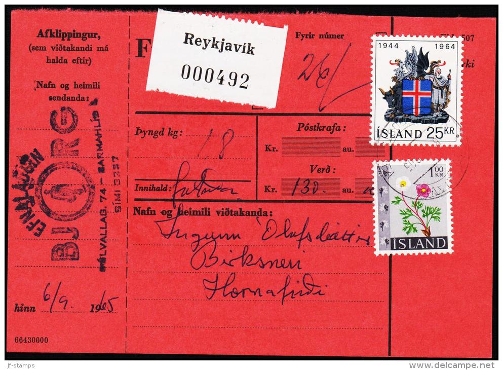 1964. Wappen Islands. 25 Kr. Fylgibréf. Verd 130 Kr. REYKJAVIK 8.IX.1965. (Michel: 380) - JF180955 - Covers & Documents