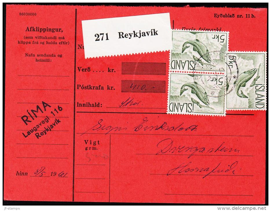 1959. Fauna. 5 Kr. Salmon. 3 Ex. Fylgibréf. REYKJAVIK 8.5.61. (Michel: 338) - JF180991 - Unused Stamps