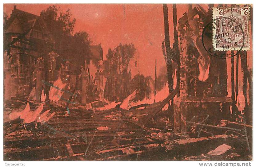 BRUXELLES. L'INCENDIO ALL'ESPOSIZIONE UNIVERSALE DEL 1910. AU VIEUX BRUXELLES. CARTOLINA VIAGGIATA 1910 - Mostre Universali