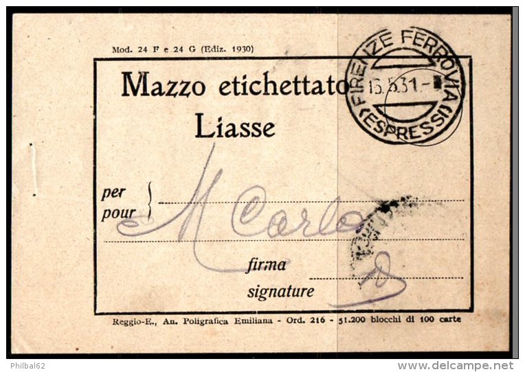 Mazzo Etichettato Liasse Pour Montecarlo. Cachet Firenze Ferrovia Espressi Du 15/05/1931 - Autres & Non Classés