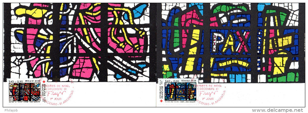 FRANCE 1981 : 2 Cartes Maximum " CROIX-ROUGE 1981 : VITRAUX DE L'EGLISE DU SACRE-COEUR " N° YT 2175 2176 . Parf état. CM - Verres & Vitraux