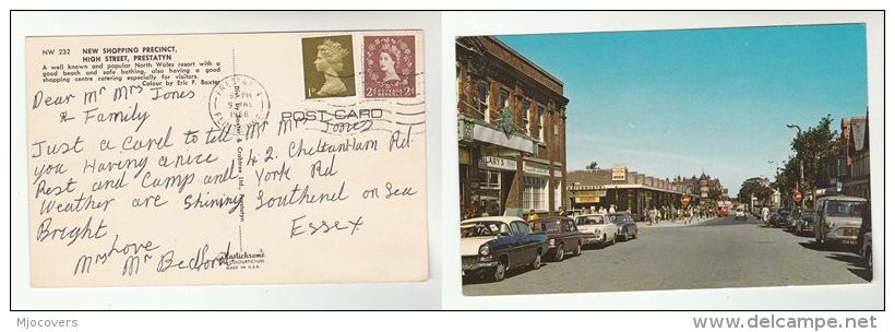 1968  Postcard Prestatyn Shopping Precinct, Cars  GB Stamps Cover - Denbighshire