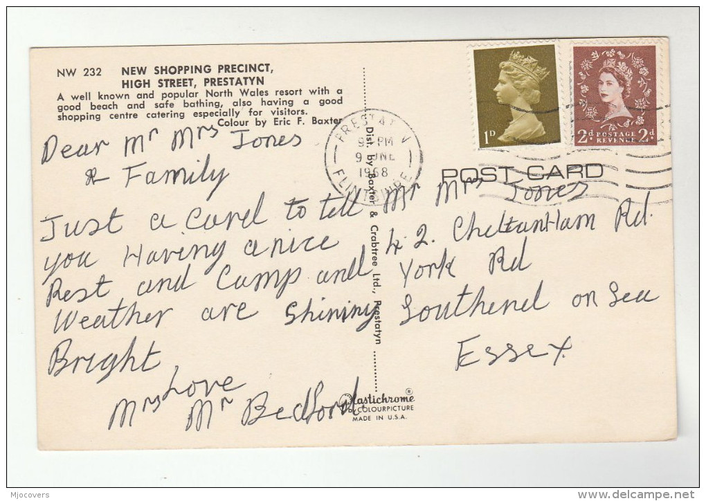 1968  Postcard Prestatyn Shopping Precinct, Cars  GB Stamps Cover - Denbighshire