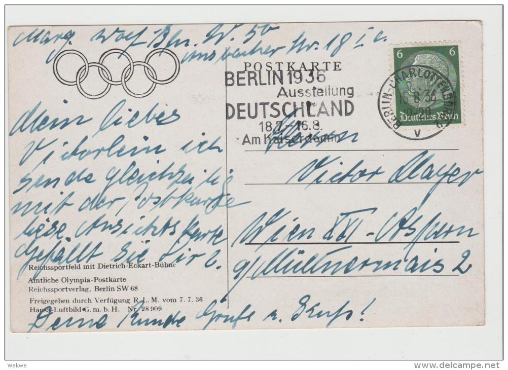 OY171 / DRITTES REICH -  Amtliche Olympia  Foto-Werbekarte 1936 Mit Passendem Stempel Und Bild - Covers & Documents