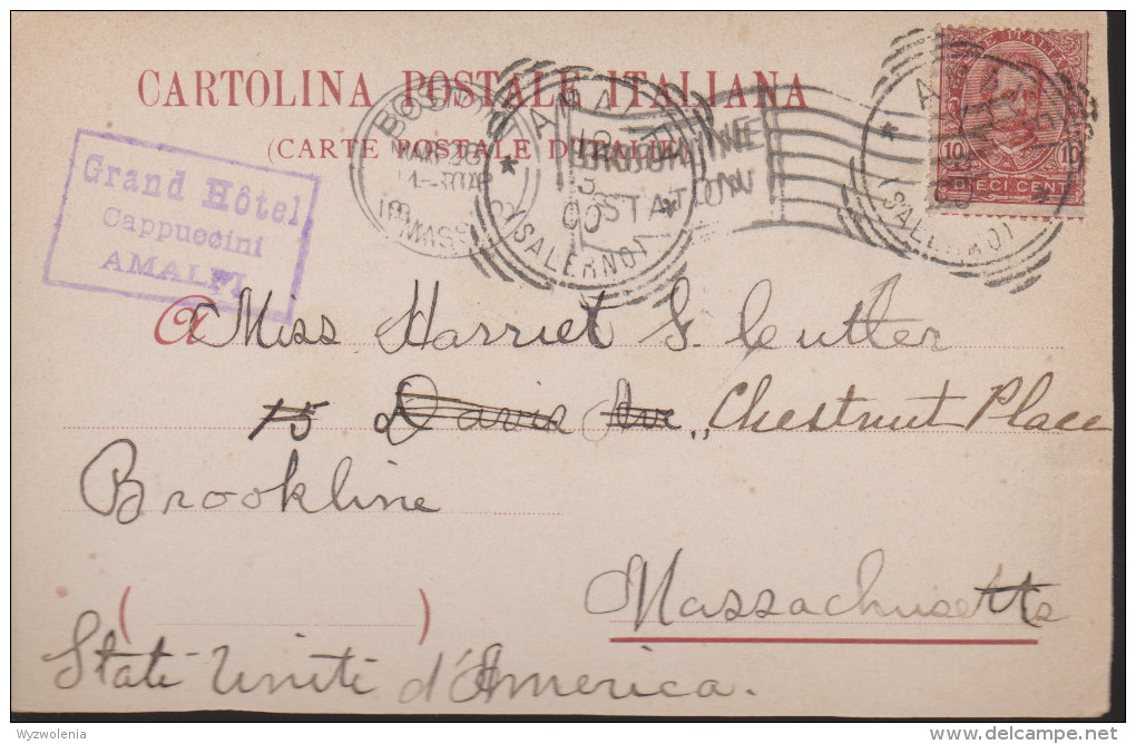 D 802) Italien St AMALFI (Salerno) 12.3.1900 Auf AK PESTO Neptun Tempel (in USA) - Otros & Sin Clasificación