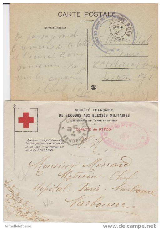 Lot De 2 Oblitérations Militaires (1ère Guerre) De L'Aude 1915 Et 1917 Carcassonne Et Narbonne - 1877-1920: Semi-Moderne