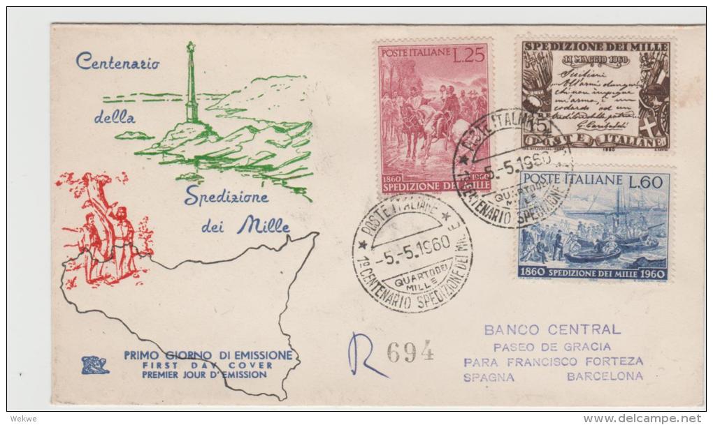 Ir037 / Garibaldi Landung Sizilien 1860. FDC 1960 Per Einschreiben Nach Spanien - 1946-60: Marcophilie