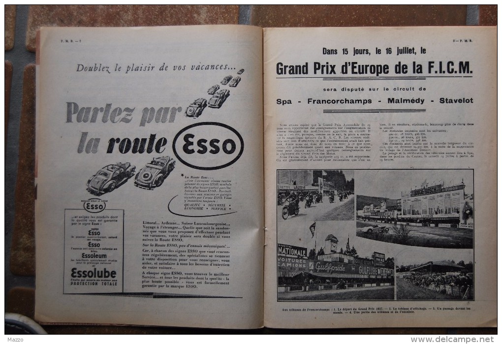 6267/Bulletin Fédé.Motocycliste (FMB)-GP SPA-Francorchamps-Malmédy-Stavelot-Pub Zundapp-Saroléa- - Autres & Non Classés