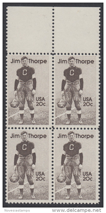 !a! USA Sc# 2089 MNH BLOCK W/ Top Margins - Jim Thorpe - Hojas Completas