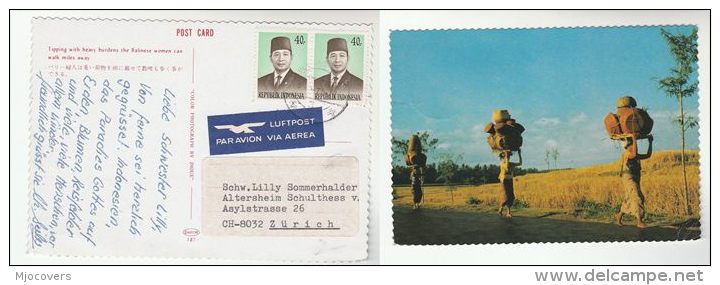 1977 Air Mail INDONESIA Stamps COVER (postcard BALINESE WOMEN)  Airmail Label - Indonesia