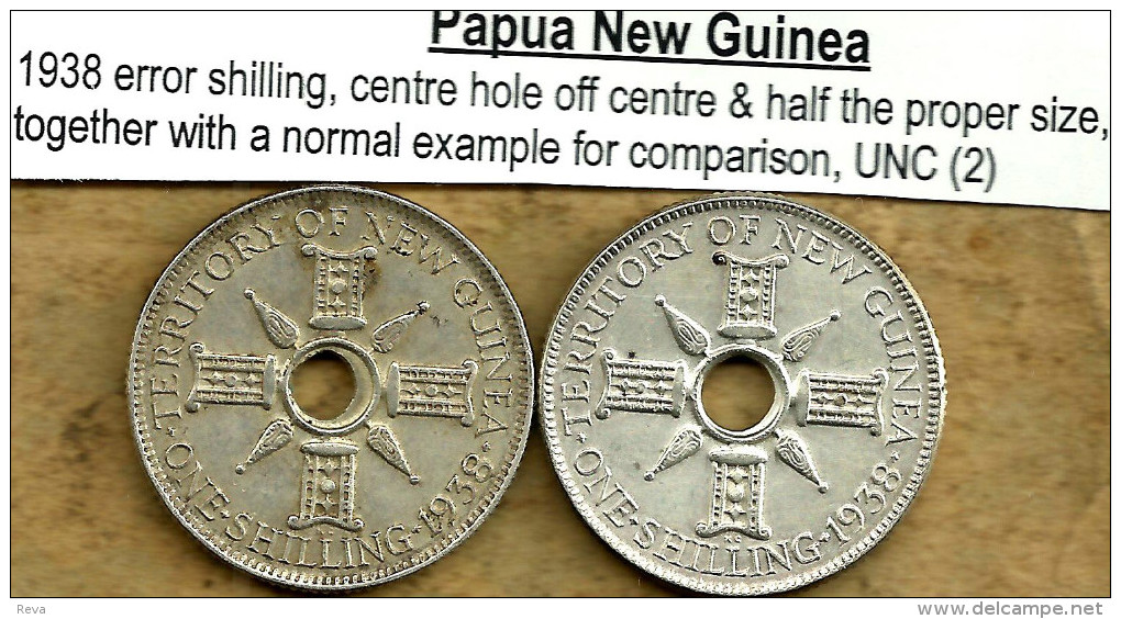 PAPUA NEW GUINEA BRITISH 1 SHILLING ERROR CENTRE HOLE OFF &1/2 SIZE 1938 AG SILVER KM?UNC READ DESCRIPTION CAREFULLY !!! - Papouasie-Nouvelle-Guinée