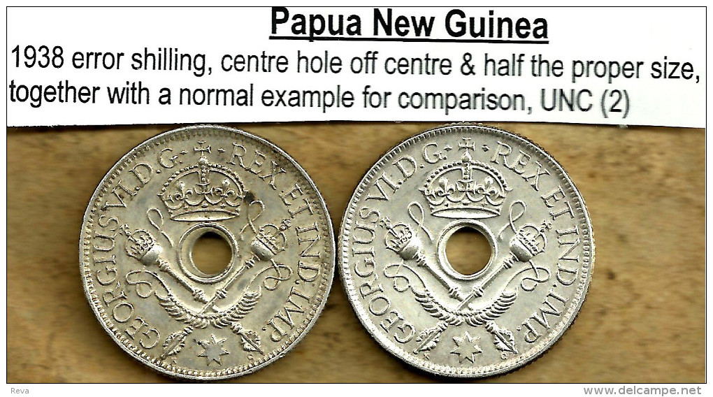 PAPUA NEW GUINEA BRITISH 1 SHILLING ERROR CENTRE HOLE OFF &1/2 SIZE 1938 AG SILVER KM?UNC READ DESCRIPTION CAREFULLY !!! - Papua New Guinea