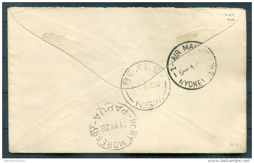 1938 Papua Port Moresby Australia Sydney Bexley NSW First Flight Airmail Cover - Papua New Guinea