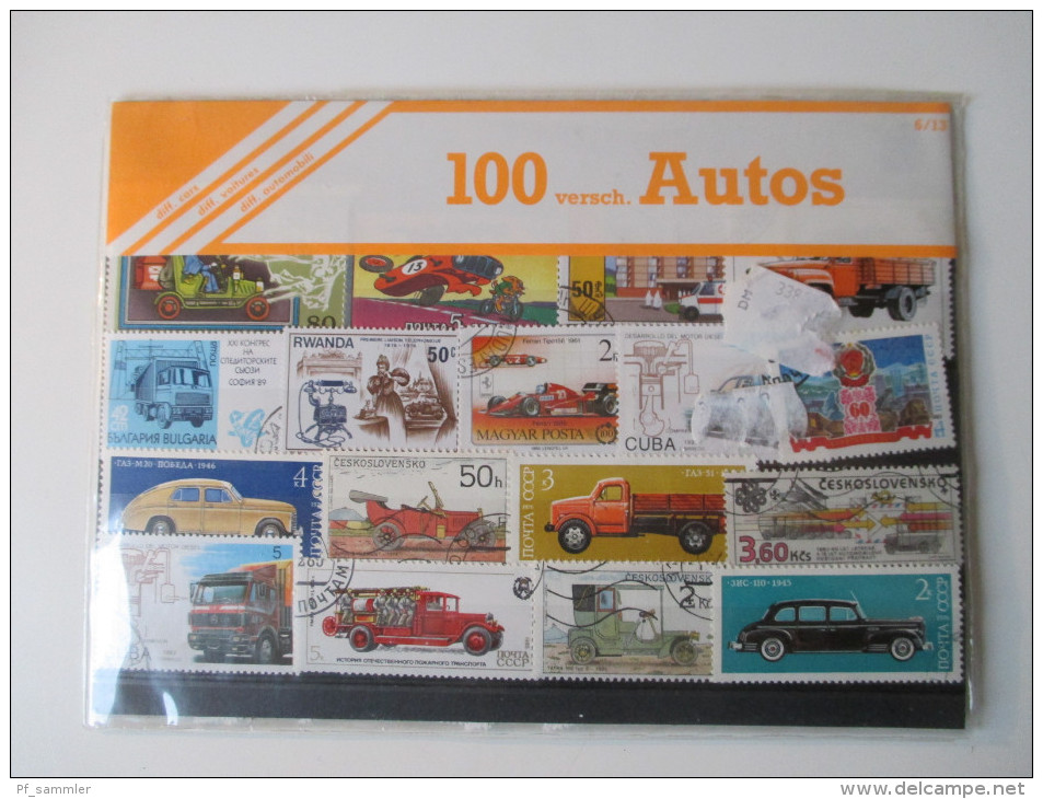 Motivmarken Verkaufspackung 100 Verschiedene Briefmarken Auto. Sondermarken. Übersee  / Europa - Automobili