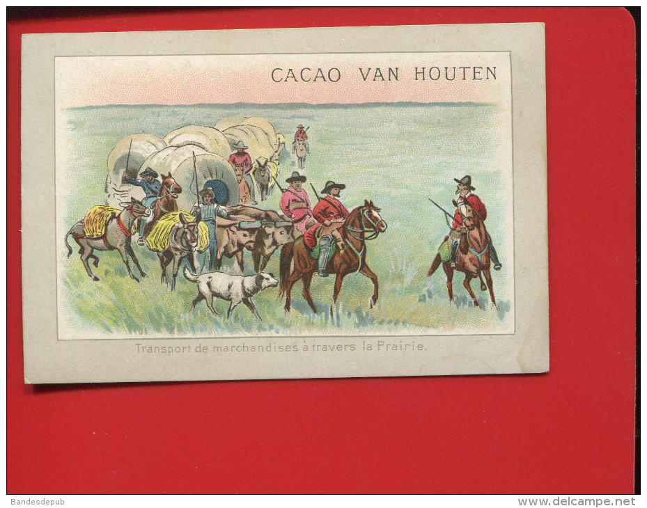 CACAO VAN HOUTEN  CHROMO TRANSPORT MARCHANDISES PRAIRIE ANE BAUDET CHEVAUX ROULOTTES - Van Houten