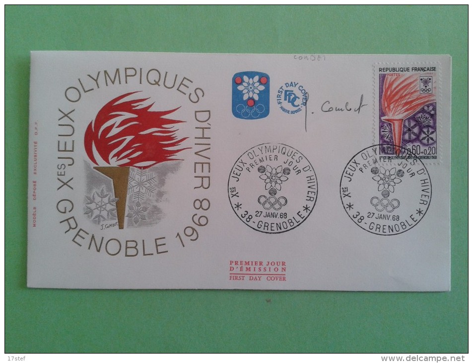 FRANCE 1968- N°1545 - PREMIER JOUR FDC - JO Grenoble - Signé Par Le Graveur Jacques COMBET - Non Classés