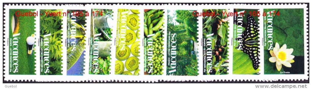France Autoadhésif ** N°  165 à 174 Ou 4186 à 4195 - Vacances 08 - 10 Timbres Motif Vert - Unused Stamps
