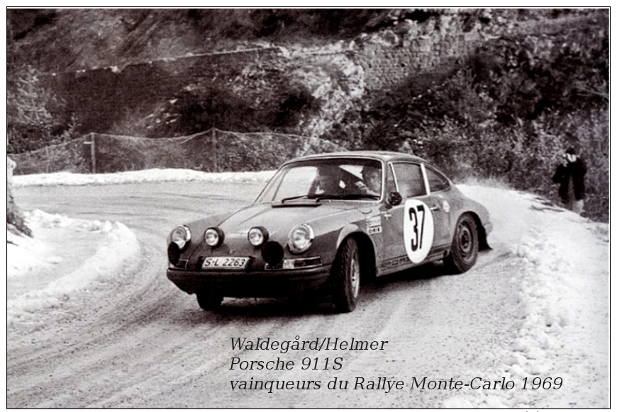 Waldegård/Helmer Sur Porsche 911S , Vainqueurs Du Rallye Monte-Carlo 1969 - Une Photo Reproduit Carte Postale  10x15 Cm. - Rally Racing