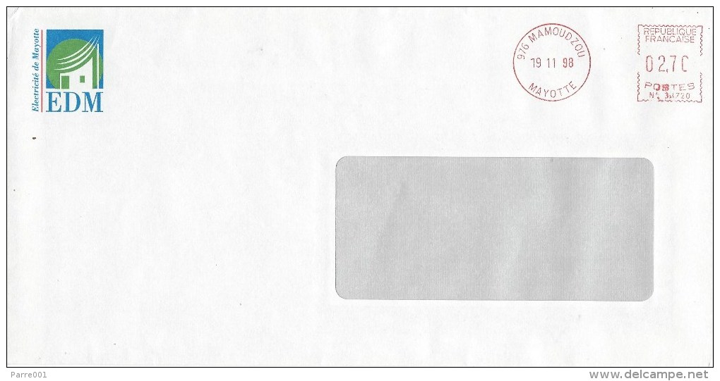 Mayotte 1998 Mamoudzou NL 38720 Meter Franking Internal Cover - Lettres & Documents