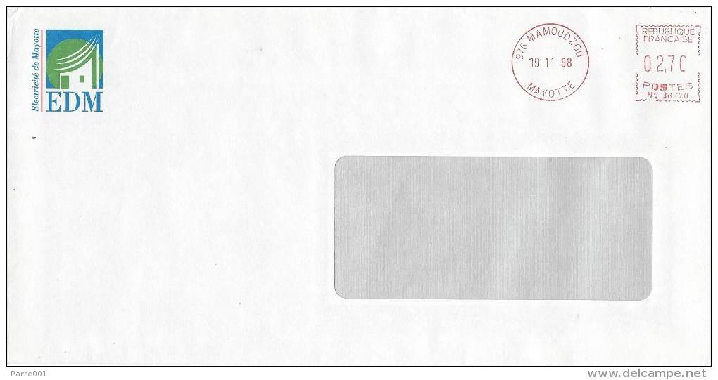 Mayotte 1998 Mamoudzou NL 38720 Meter Franking Internal Cover - Brieven En Documenten