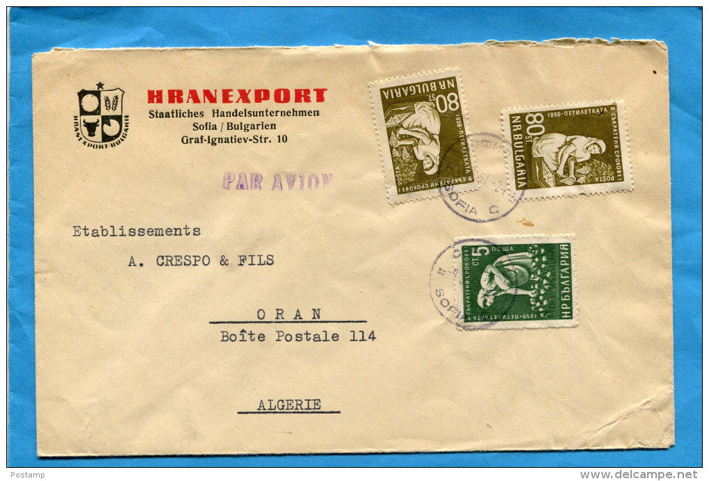 MARCOPHILIE-Lettre  Commerciale-Bulgarie- Pour Françe-cad 1961-3 Stamps- 996+1002 Agriculture - Brieven En Documenten