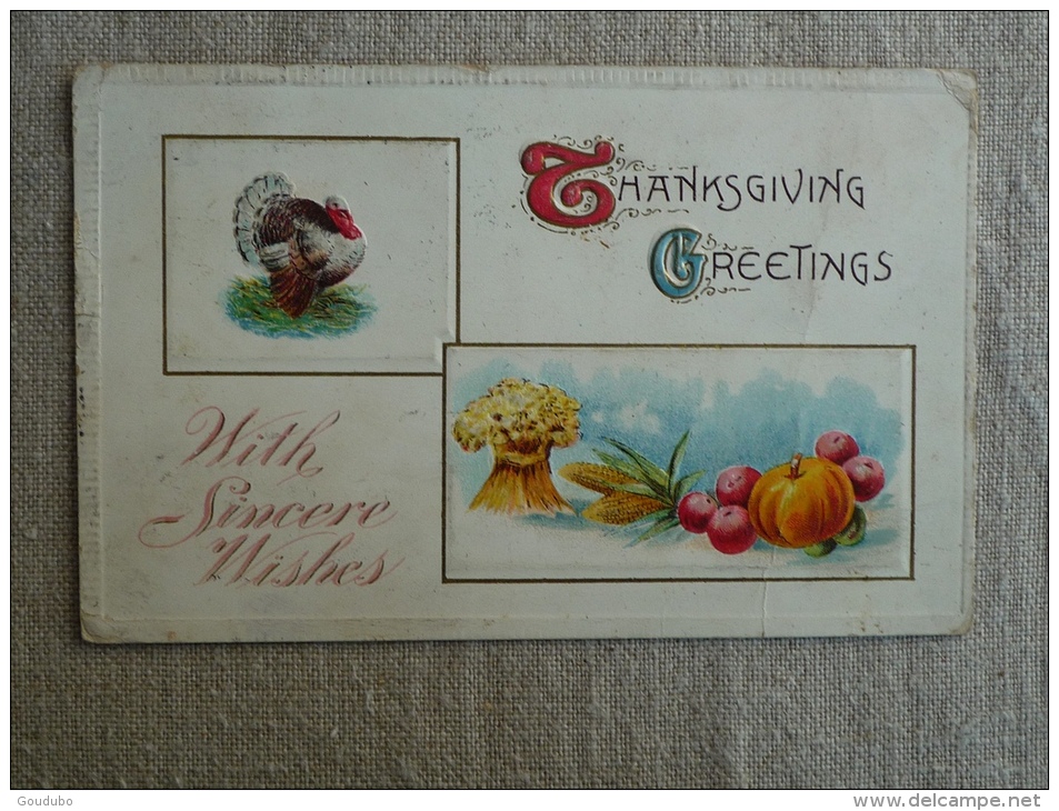 Thanhsgiving Greetings With Sincere Wishes Embossed Tukey And Vegetables Hackettstown 1911. Voir Photos. - Giorno Del Ringraziamento