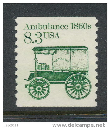 USA 1985 Scott # 2128 And 2128a. Transportation Issue: Ambulance 1860s, Set Of 2, MNH (**). - Roulettes