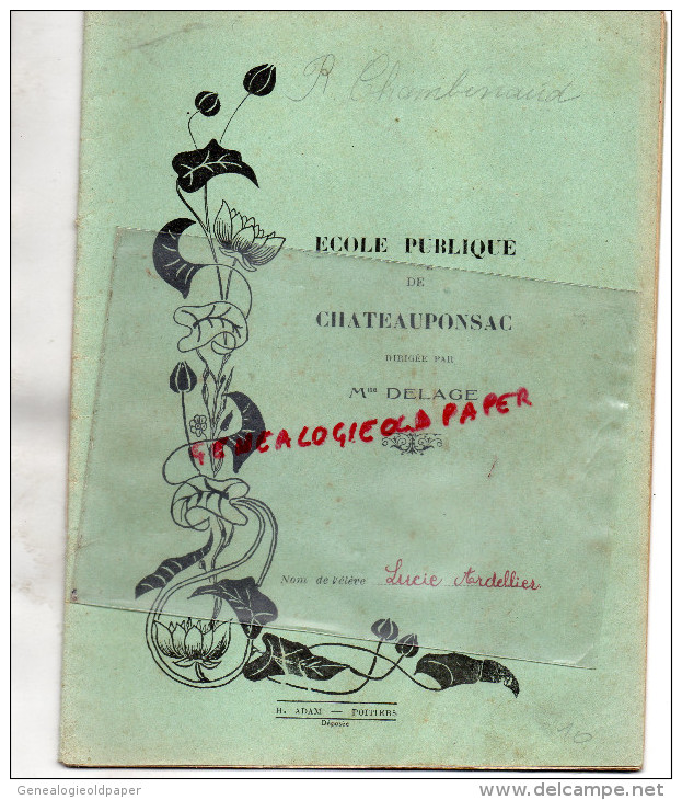 87 - CHATEAUPONSAC - CAHIER ECOLE PUBLIQUE DIRIGEE PAR MME DELAGE-1935- LUCIE ARDELLIER- H. ADAM POITIERS - Autres & Non Classés