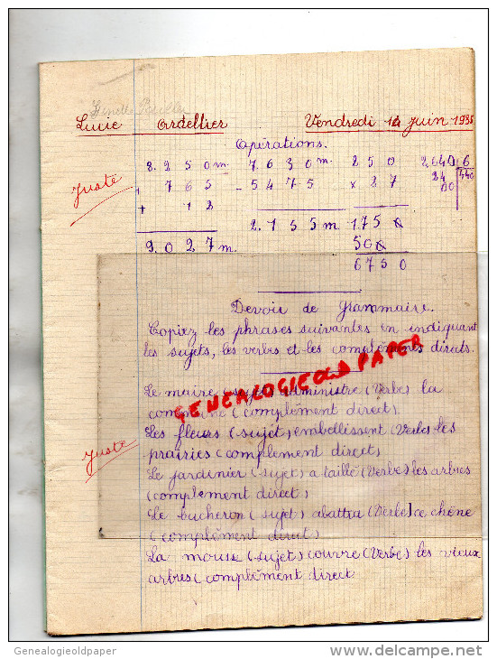 87 - CHATEAUPONSAC - CAHIER ECOLE PUBLIQUE DIRIGEE PAR MME DELAGE-1935- LUCIE ARDELLIER- H. ADAM POITIERS - Other & Unclassified