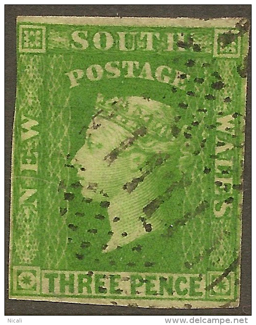 NSW 1856 3d Yellow-green Imperf QV SG 115 U #QO127 - Oblitérés