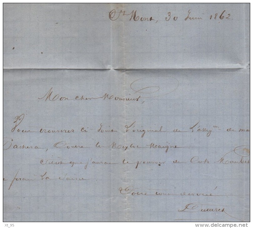 Riscle - 31 - Gers - 1 Juil 1862 - OR En Rouge - Courrier De St Mont - 1849-1876: Période Classique