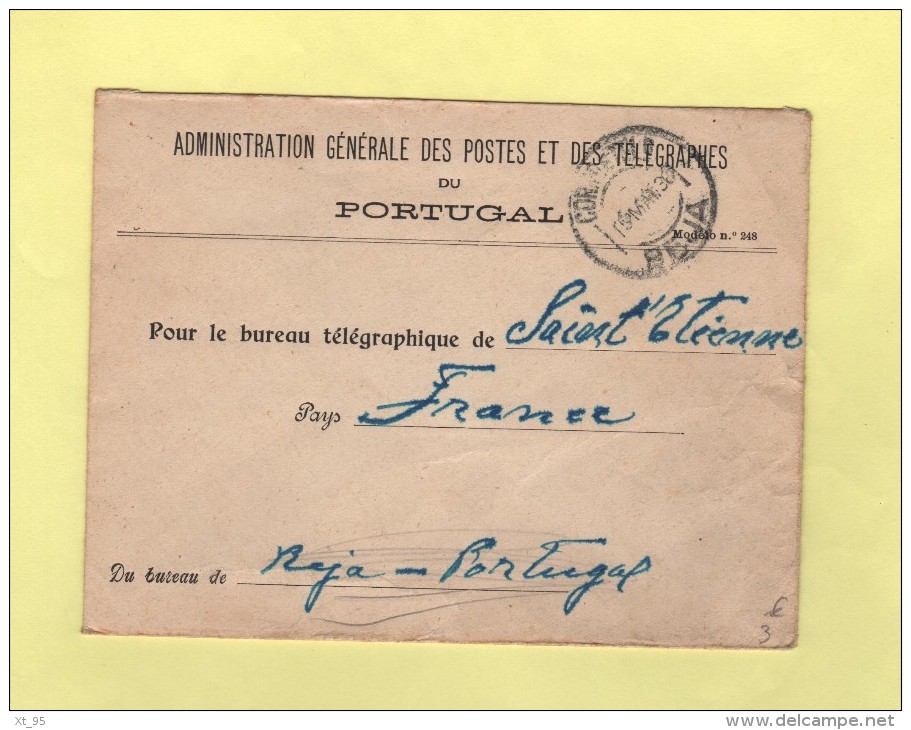 Reja Portugal - Courrier En Franchise Pour Le Bureau Telegraphique De St Etienne - 1936 - Marcophilie